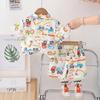 Boys' Cartoon Excavator Summer Shirt & Shorts Set - Trendy 2026 Thin Short Sleeve Outfit for Baby Boys