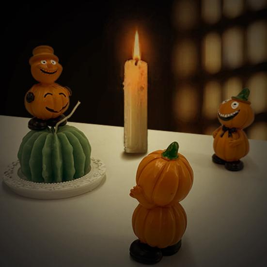 Halloween Cartoon Pumpkin Figurine Creepy Pumpkin Man Resin Statue Sculpture Holiday Party Desktop Decoration Ornament