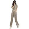 Xiaoxiangfeng Fashion Sports Suit for Women in Summer, Age-reducing Fashion Short-sleeved Sweatshirt, Wide-leg Sweatpants Two-piece Set