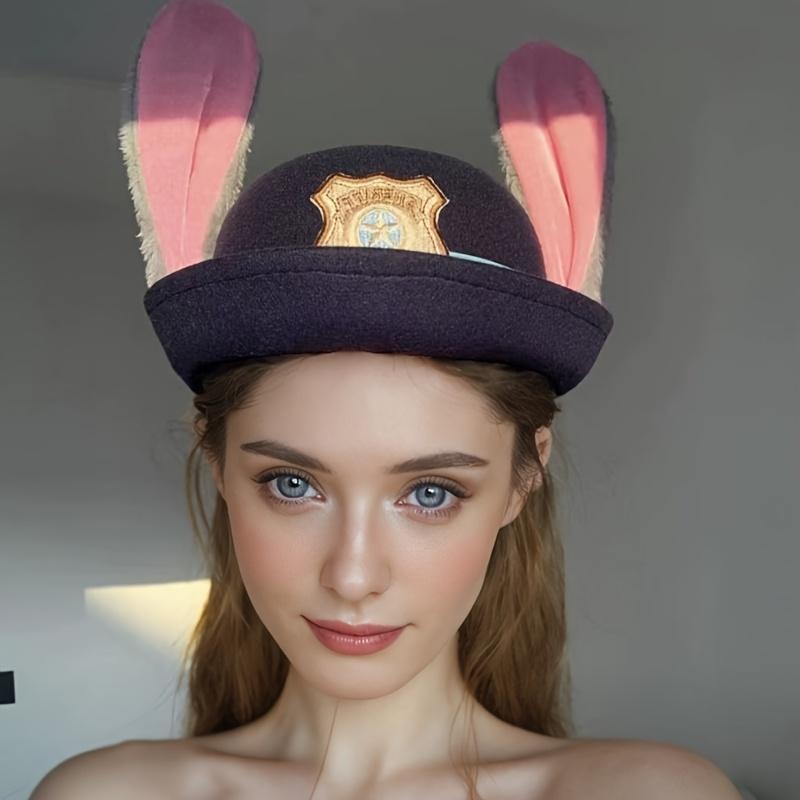 Disney Zootopia Bunny Police Hat Cartoon Top Hat with Bunny Ears Hair Clip Cute Sweet Gift Girl Party Hat