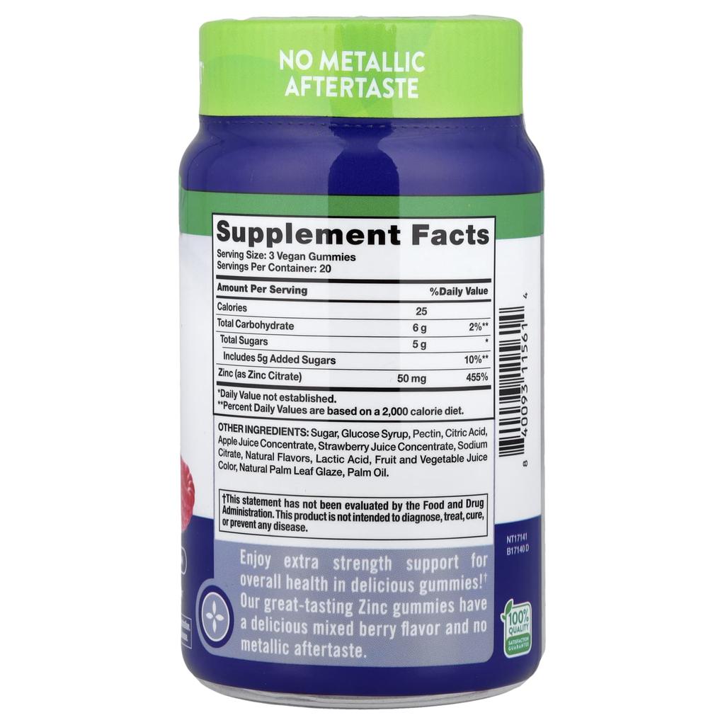 Nature'S Truth, Zinc Gummies, Extra Strength, Delicious Mixed Berry Flavor, 60 Gummies (16Mg per Gummi)