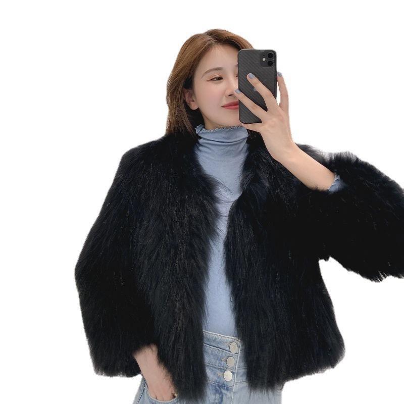 Imitation Fuchs Pelzimitat Mantel Damen Kurz Herbst und Winter Neu Imitat Nerz Pelz Leicht