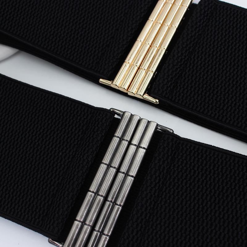 Women'S Plaid Pair Buckle Elastic Belt Decorative Coat Dress Waist Elastic Wide Waist Seal Three Sizes