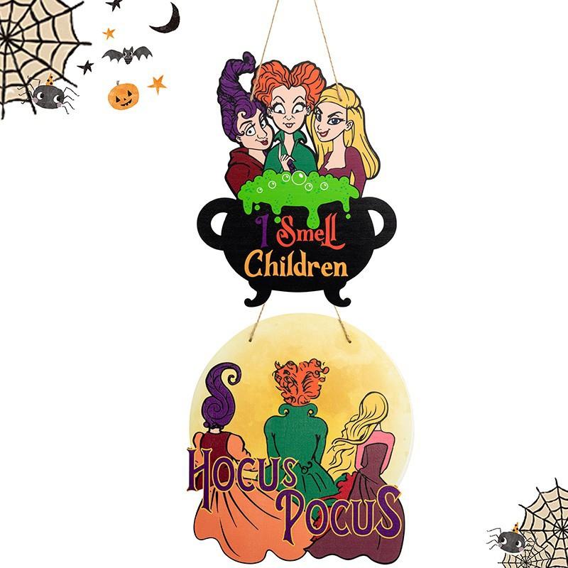 

Деревянная дверная табличка с украшениями на Хэллоуин, подвесная оконная подвеска, праздничная дверная табличка с изображением ведьмы, я чувствую запах детей, деревянное украшение