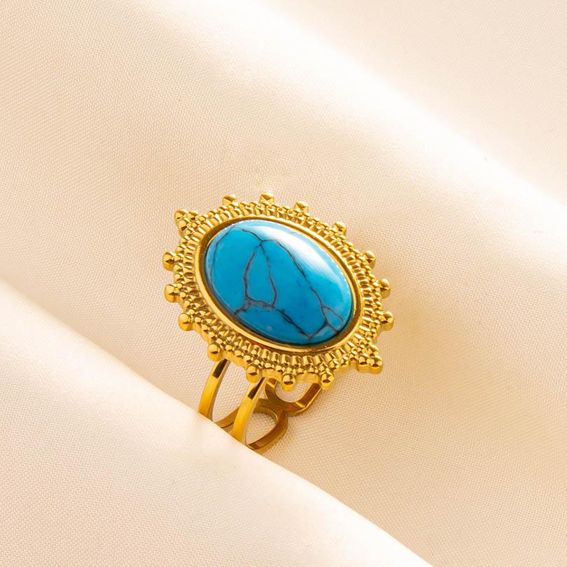 1pcs Blue Stone Ethnic Vintage Open Adjustable Sun Heart Star Stainless Steel Rings For Women Men Accessories Jewelry Bague Gift