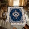 Non-slip Vintage Persian Navy Blue Floral Rug, Washable for Living Room Bedroom Decor