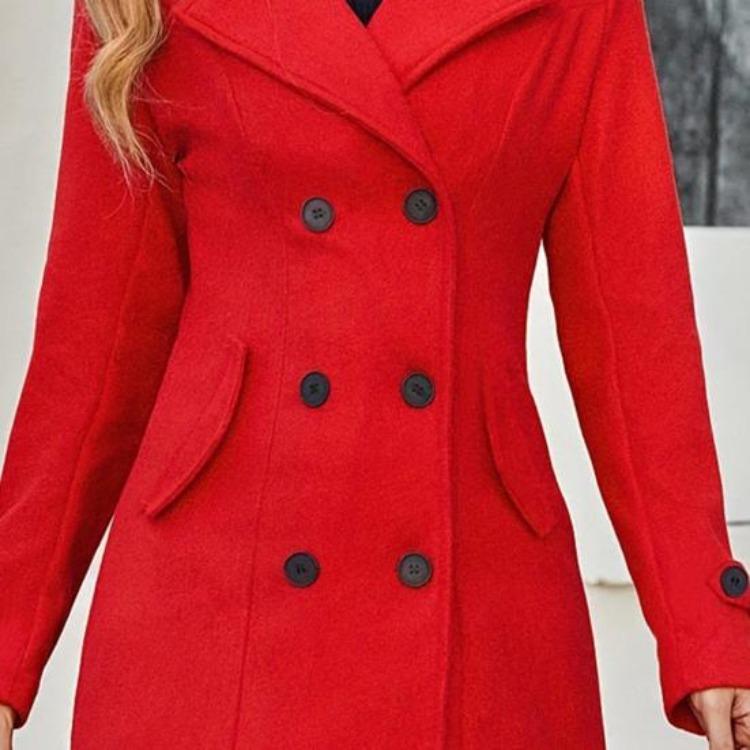 Casaco Peacoat Clássico de Lã com Lapela Notch Longa Casaco Trench Coat Feminino Casual Outono Inverno Sobrecasaco