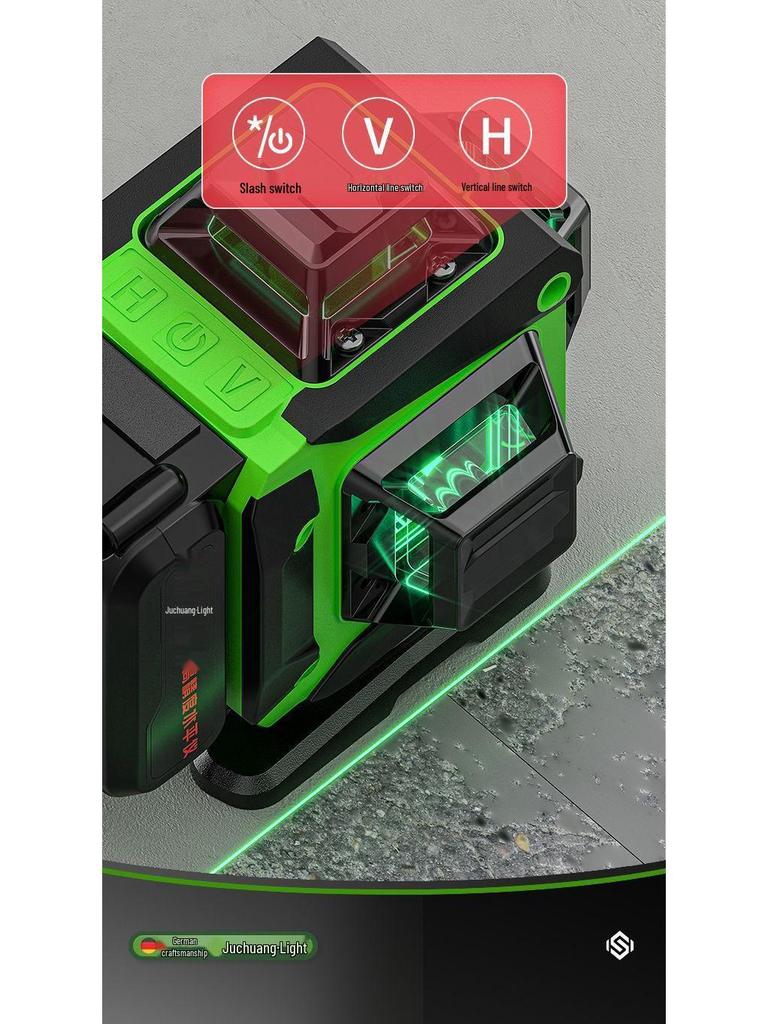 12/16-linjers minilaserpassare med hög precision, grönt ljus och vägg-/golvklistermärken
