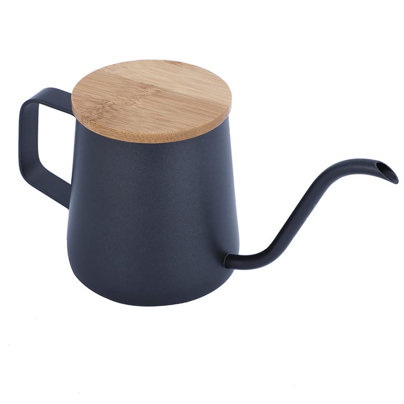 FUN COFFEE Drip Pot 350ml Narrow Mouth Stainless Steel Coffee Kettle with Lid Kitchen Drip Single Person Coffee Stylish Black New Life (co-0046-1)