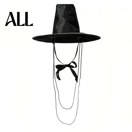 Lightweight Stage Headwear Korean Traditional Hat, Anime Cosplay Accessory, Performance Flat Durable Top Hat with Beaded Chain for Cosplay,