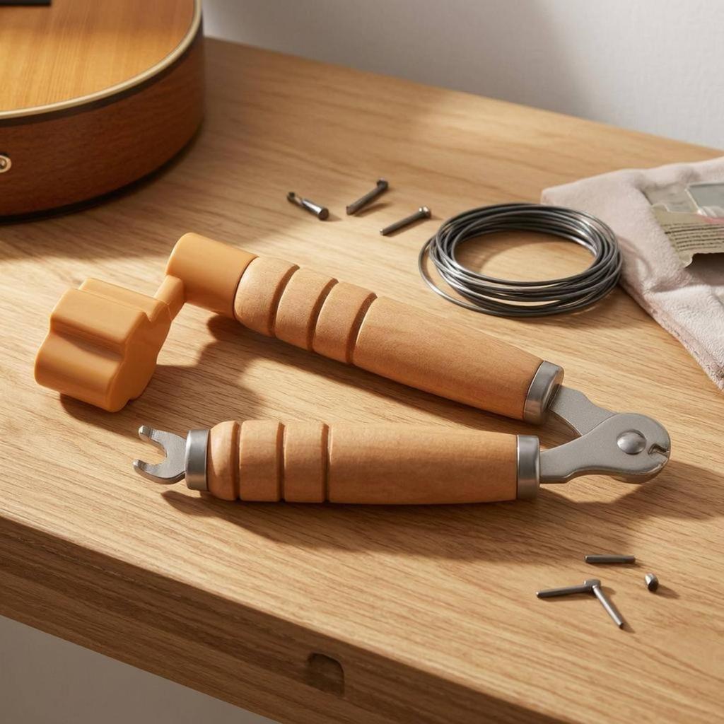Guitar String Changing Tool Wood Handle Winder Cutter Grooved Grip Bridge Pin Puller