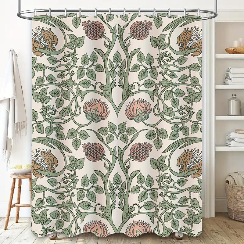 Vintage-Inspired Shower Curtain Featuring Intricate Floral Pattern Perfect For A Chic Bathroom Upgrade