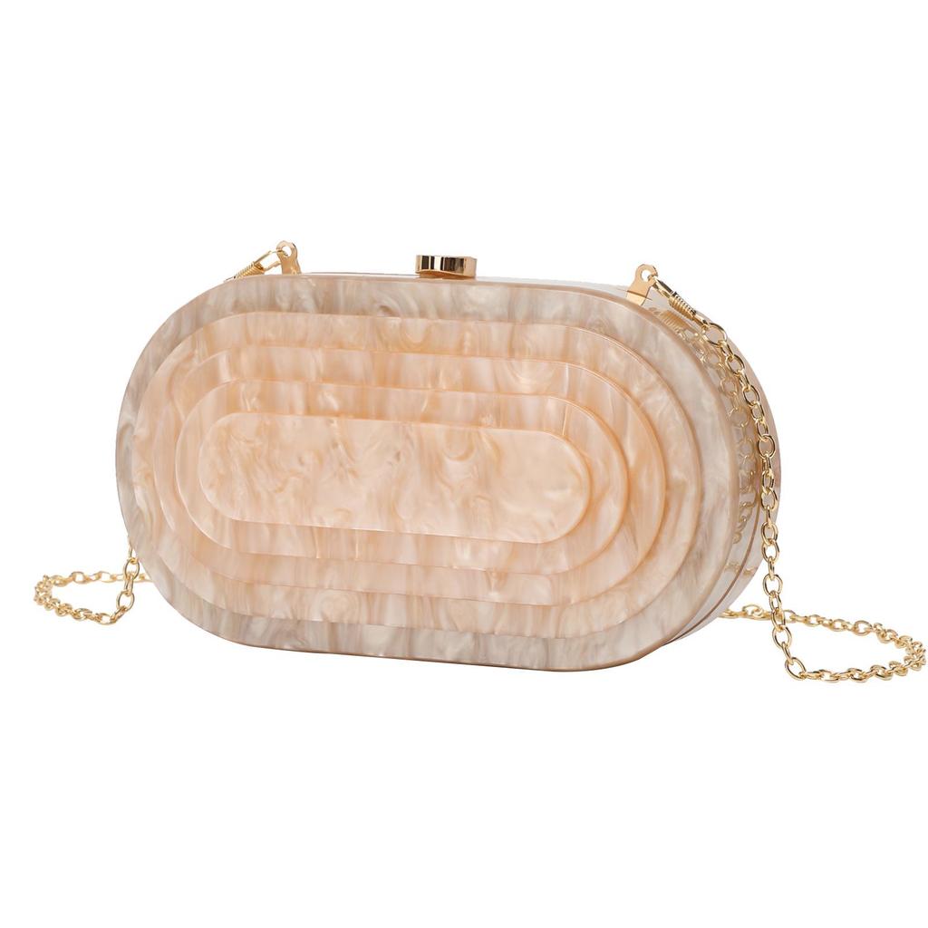 Vintage Shell-Shaped Acrylic Evening Bag with Chain - Trendy Marble Design for Women