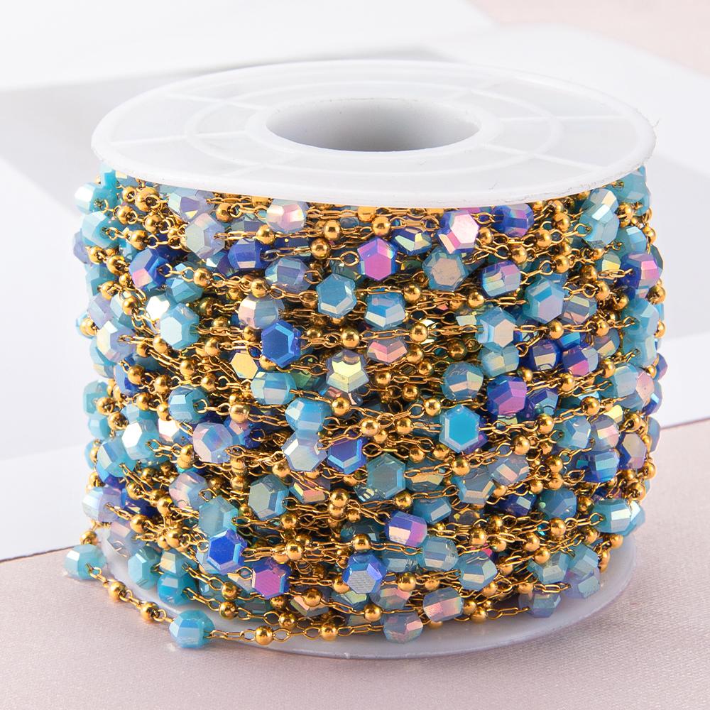 1meter Crystal Bead Stainless Steel Chain Blue Natural Stone Beaded Sweater Chain Supplies Necklace Bracelet Jewelry Making DIY
