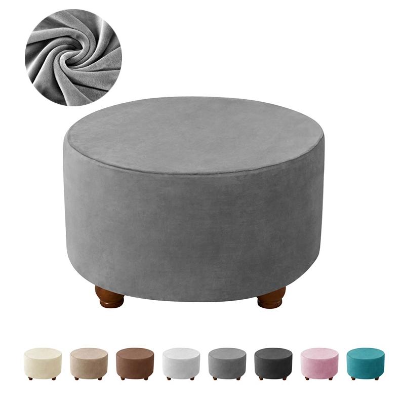 Velvet Round Ottoman Stool Cover Living Room Stretch Footstool Covers Elastic All-inclusive Footrest Foot Stool Slipcovers