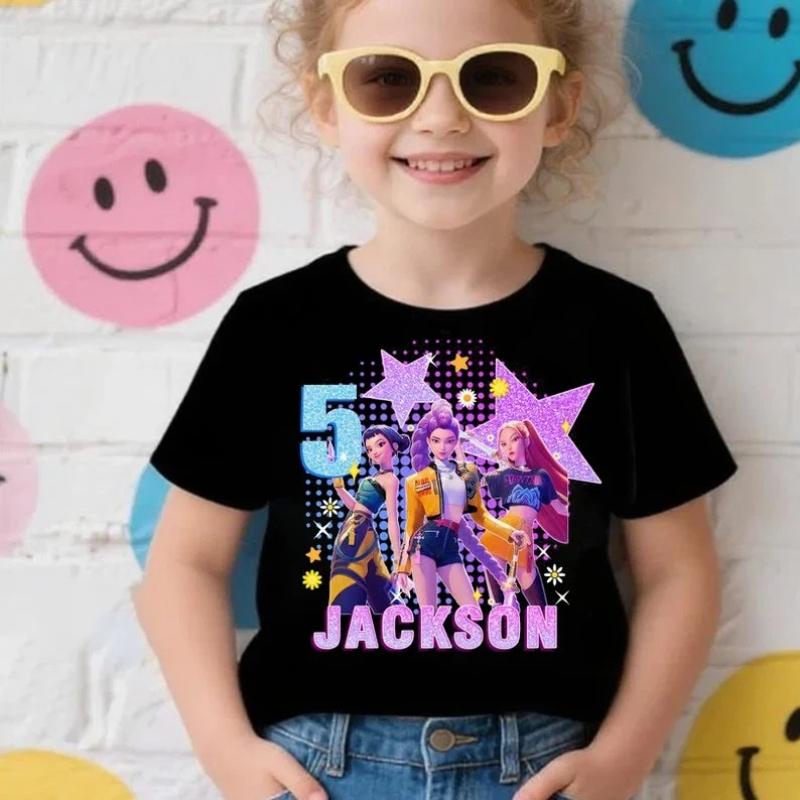 New Girls T Shirt Kpop Demon Hunters Children's T Shirt Birthday Short Sleeve Saja Kids Tee Top Girls Boys Family Clothing