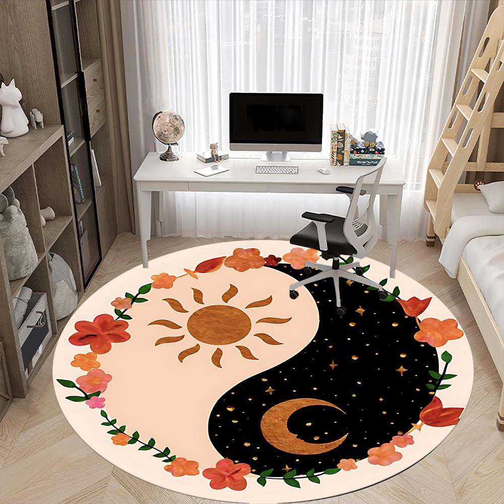 1pc DayNight YinYang Office Round Area Rug,  Mat Suitable For Office, Under Office Chairs Bedroom Living Room Home Decor, Room Deco