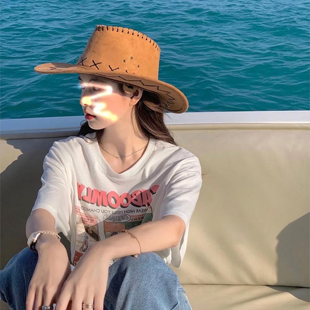 Cool Beach Cap Sunshade Girl Cap With Drawstring Knight Hat Western Cowboy Hat Cowgirl Hat Sun Hat