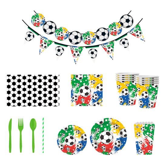Soccer Birthday Party Decoration 10 Guest Disposable Dinnerware with Tablecloth Paper Plates Cup Napkin