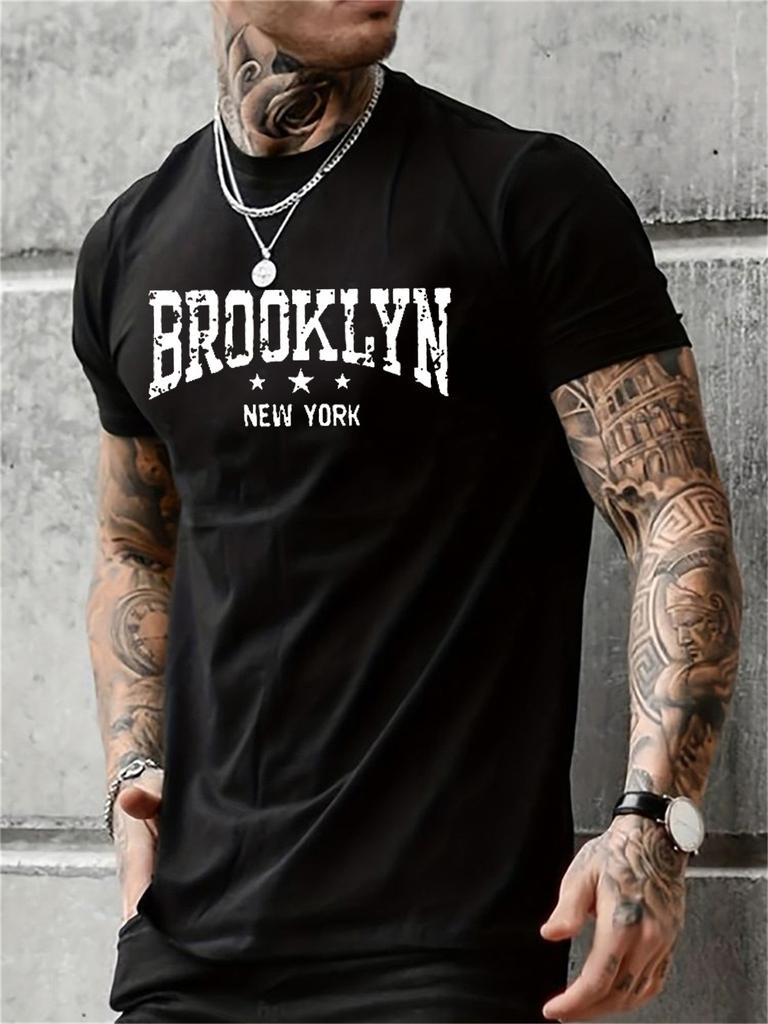New York Brooklyn letterprinted mens casual summer Tshirt roundneck comfortable shortsleeved Tshirt