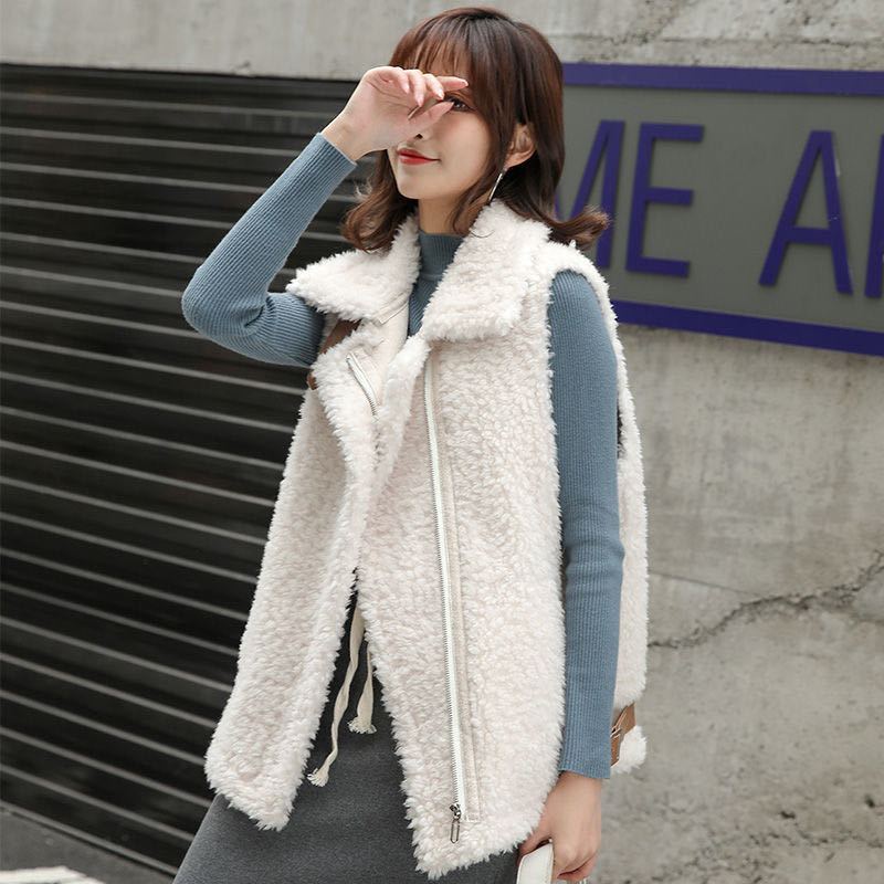 Lamb wool vest women's autumn and winter new Korean version loose thickened fur integrated vest vest vest jacket