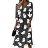 Womens Casual V Neck Midi Dress 3/4 Sleeve Back Zipper Wrap Style Fit and Flare Dress with Ghost Print