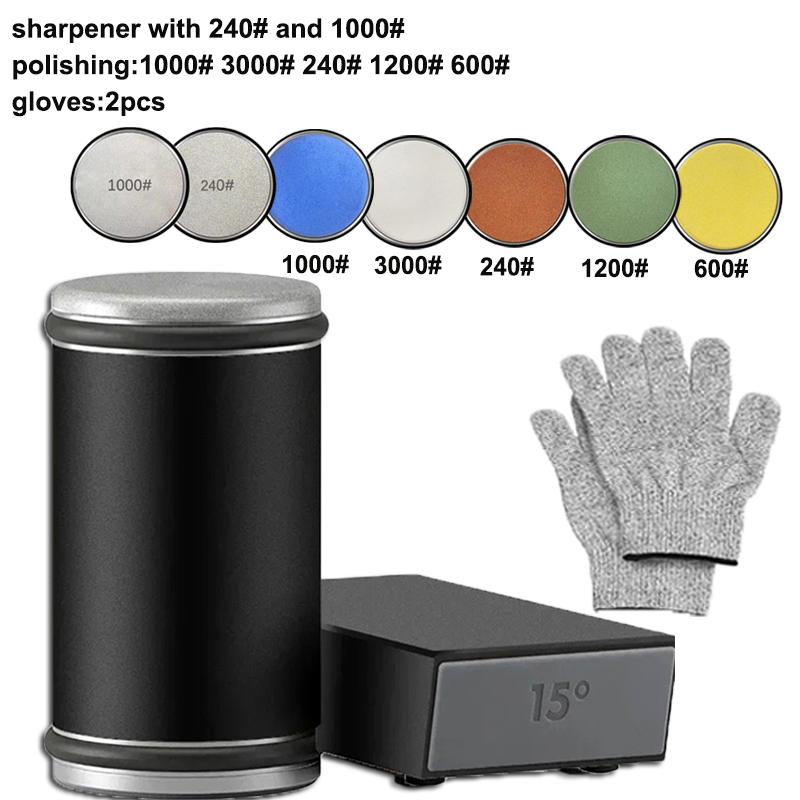 Rolling Knife Sharpener Kitchen Manual Knife Sharpening 15° Degrees Angle Roller Knife Whetstone Ceramic Roller Knife Whetstone