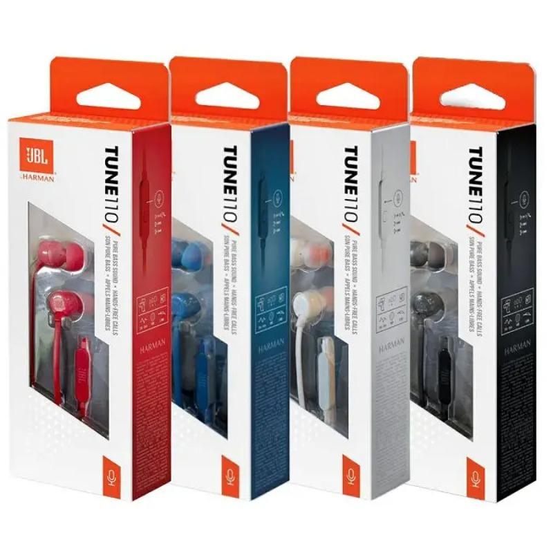 JBL TUNE 110 Authentic Authorization In-ear Wired Headphones Microphone Remote Control Heavy Bass Sound Quality 3.5mm Interface