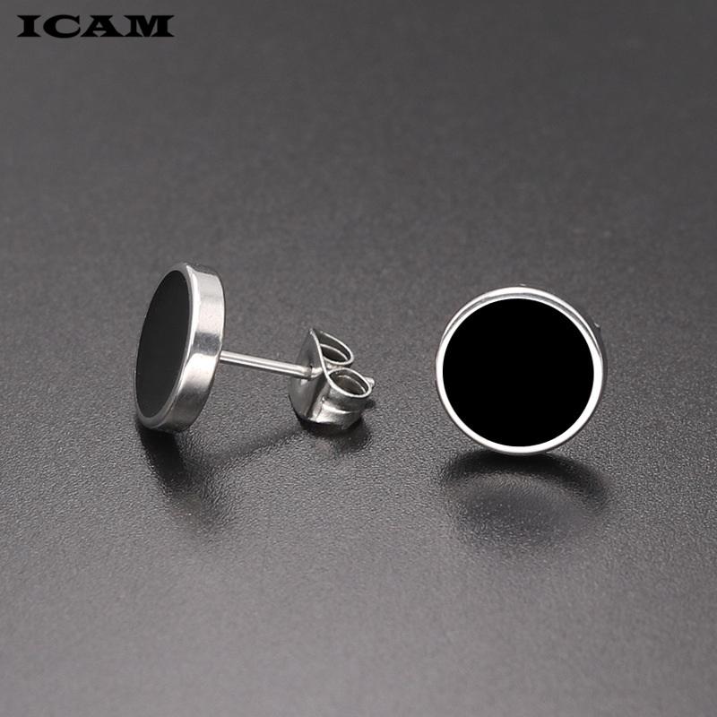 

Fashion Bohemian Vintage Earrings Jewelry Cute Black Geometric Round Stainless Steel Stud Earring Best Gift for Women Girl 10mm серебряный