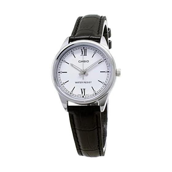 Casio LTP-V005L-7A Women s Standard Analog Black Leather Band Silver Dial Watch, Strap