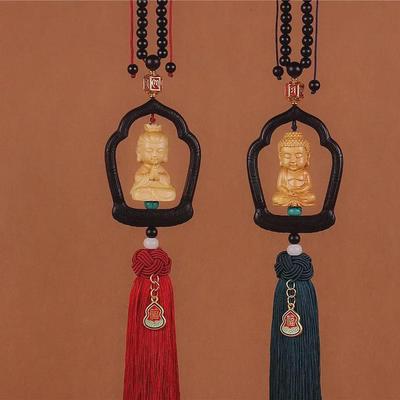 "Přívěsek na klíče Buddha Guanyin ze santalového dřeva": Retro amulet do zpětného zrcátka