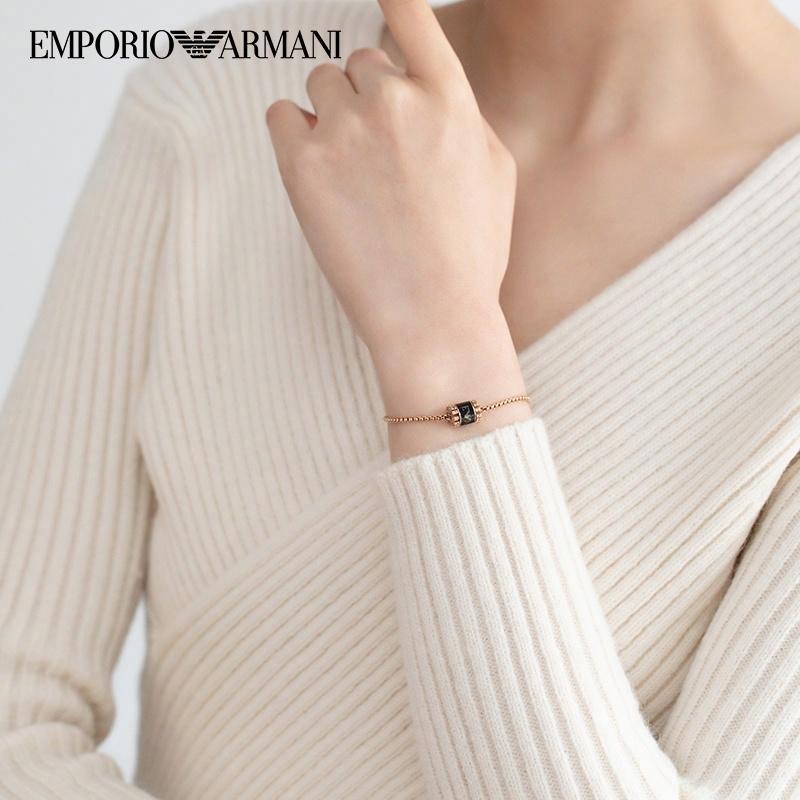 Emporio Armani Diamond Beads Transfer Beads Stainless Steel Bracelet Women's Rose Gold Rose Gold F (fits All) In Original Bag