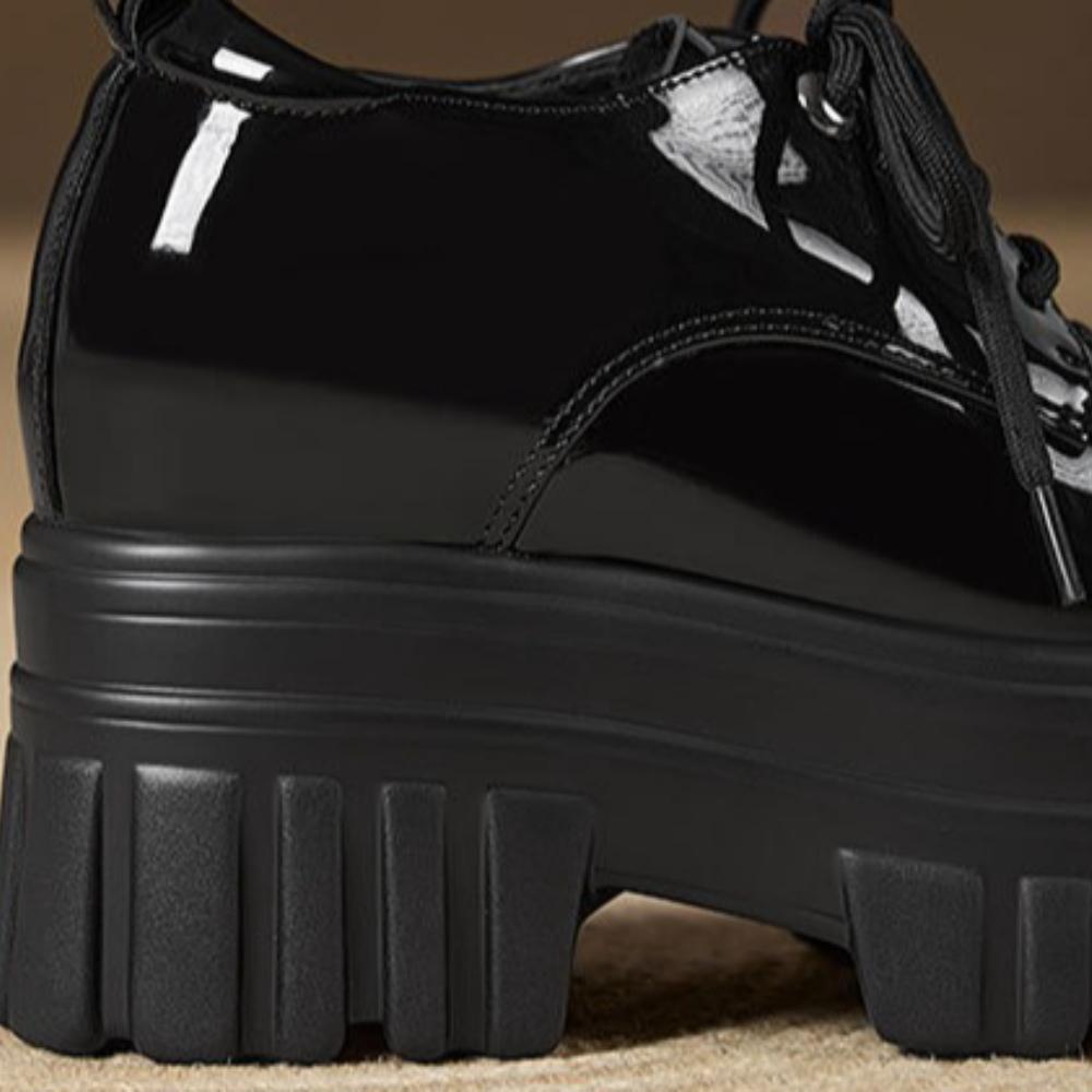 2026 Autumn Women Patent Leather Woven Lace‑Up Wedge Platform Pumps, British Retro Style Extra Thick‑Sole Versatile Casual Daily Leather Shoes
