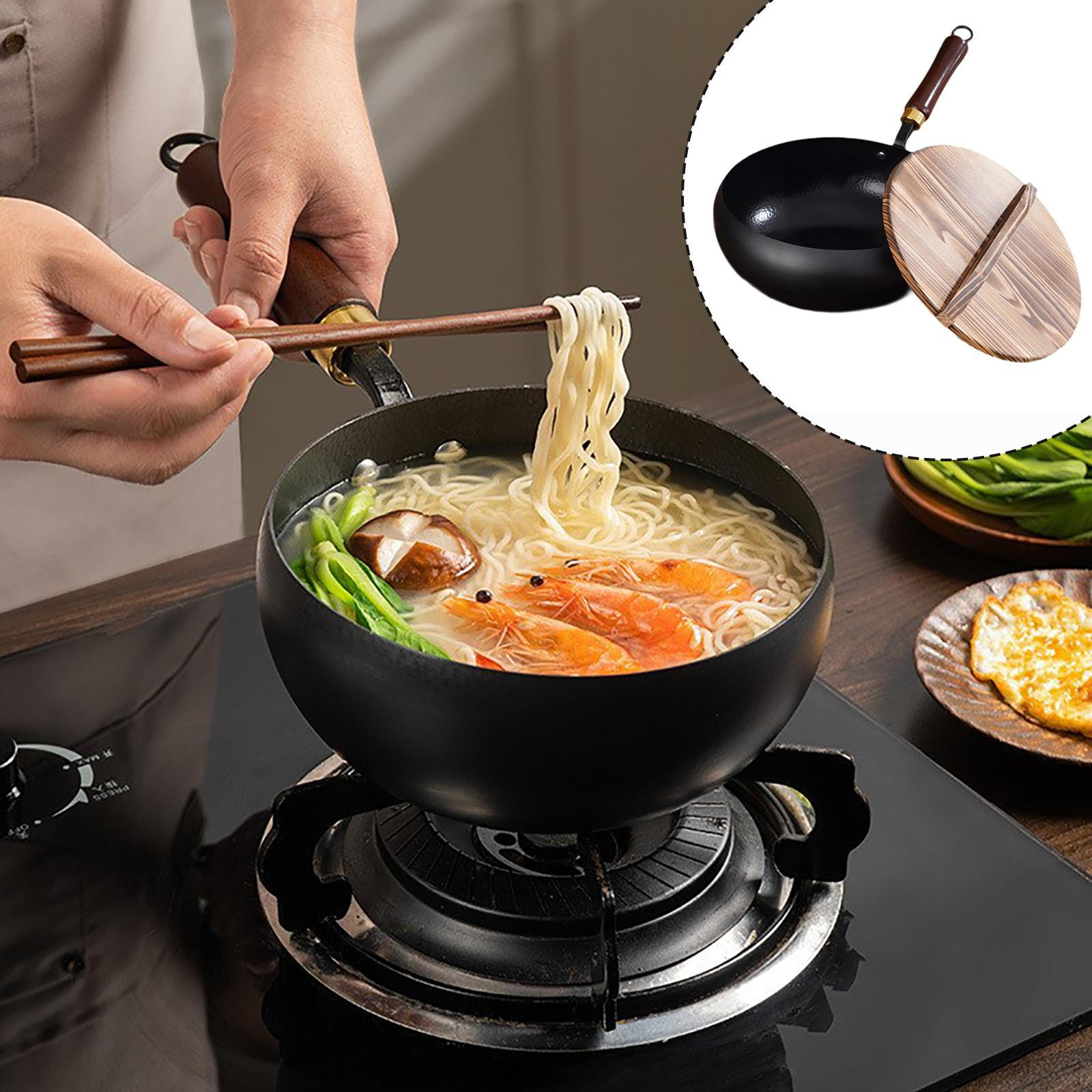 

Iron Wok ,Skillet with Wooden Lid ,Even Distribution, Pot Nonstick Pan for Gas Stoves Stir 28cm