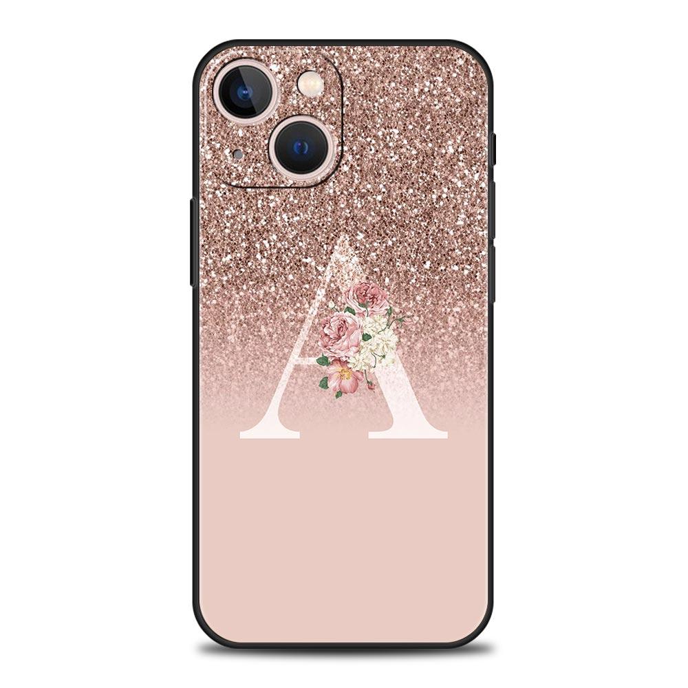 Letter Pink Shiny Phone Case For iPhone 17 16 15 Pro Max 11 12 13 14 7 8 Plus SE 2020 X XR XS Cover Soft Black