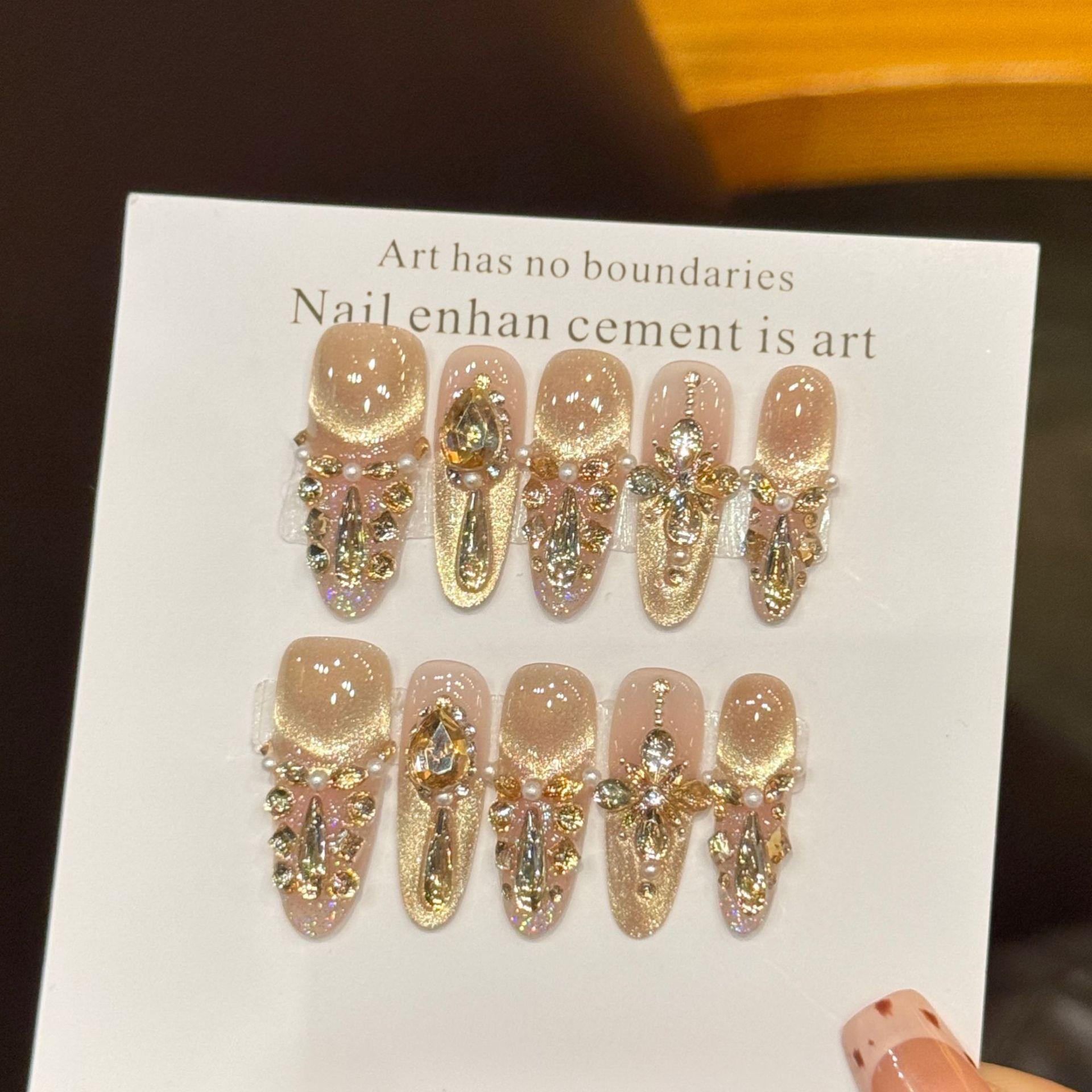 

Длинные миндалевидные блестящие накладные ногти Гель для приклеивания ногтей Полное покрытие Наклейки для ногтей Многоразовые накладные ногти со стразами Акриловые накладные ногти для женщин L