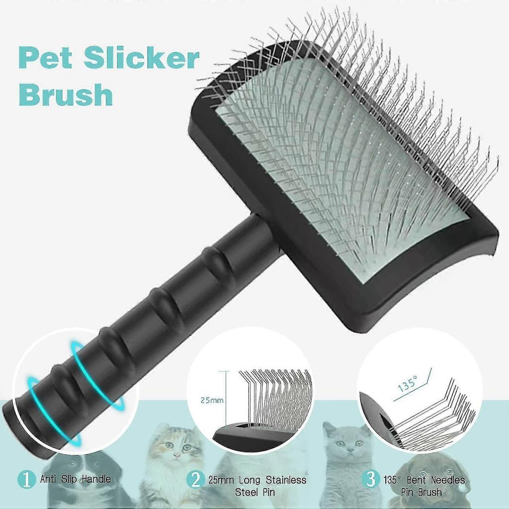 Firm Slicker Brush - Extra Long Pin Brush For Large Dog Pet (Black)