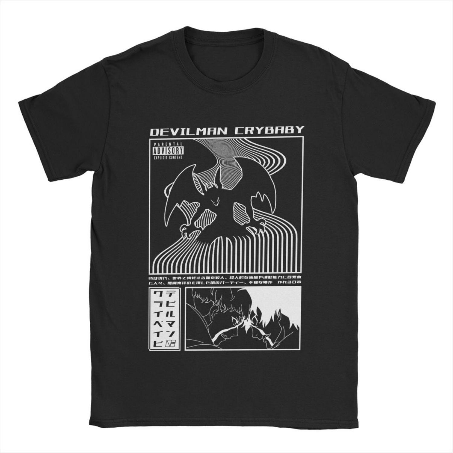 

Футболка Devilman Crybaby, мужская, из чистого хлопка, винтажная футболка, круглый вырез, аниме-футболки, топы с коротким рукавом, лето S