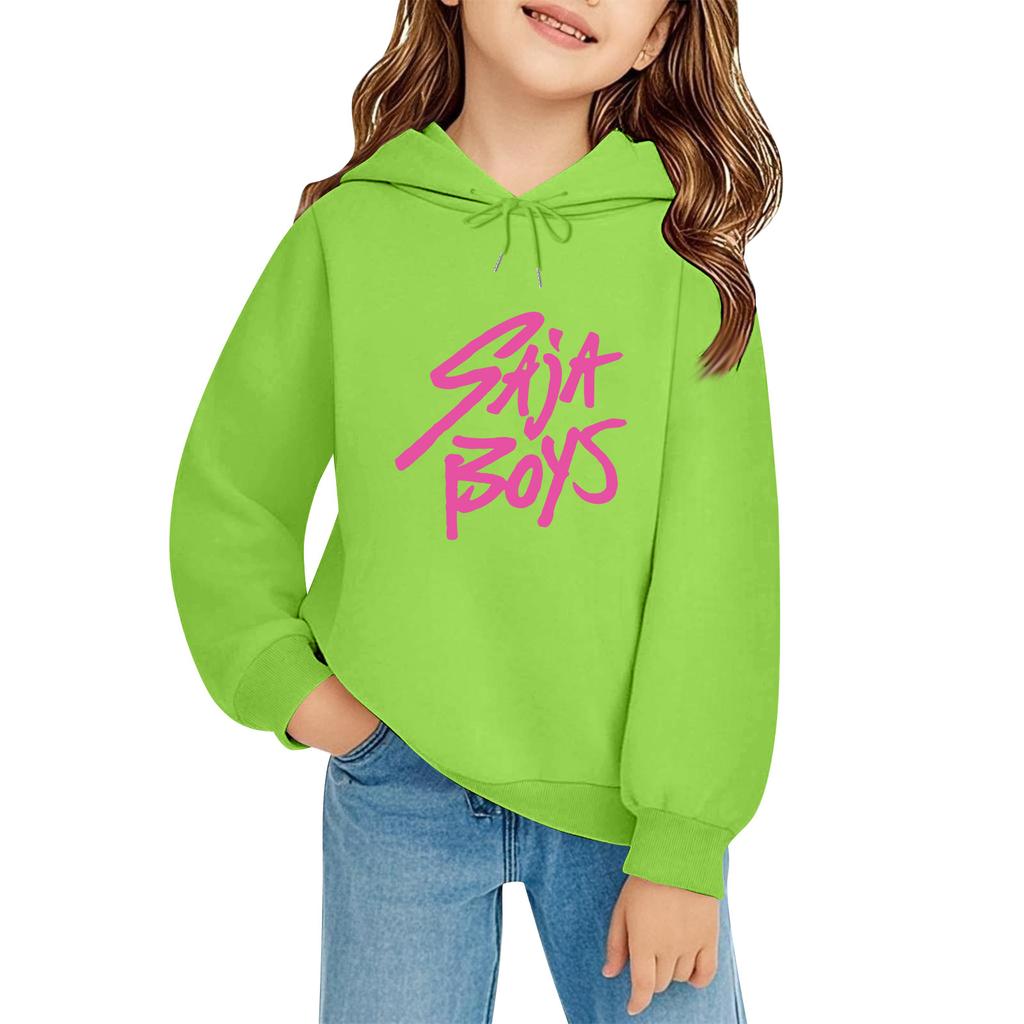 Kids' Long Sleeve Loose Pullover Letter Print Drawstring Hooded Sweatshirt