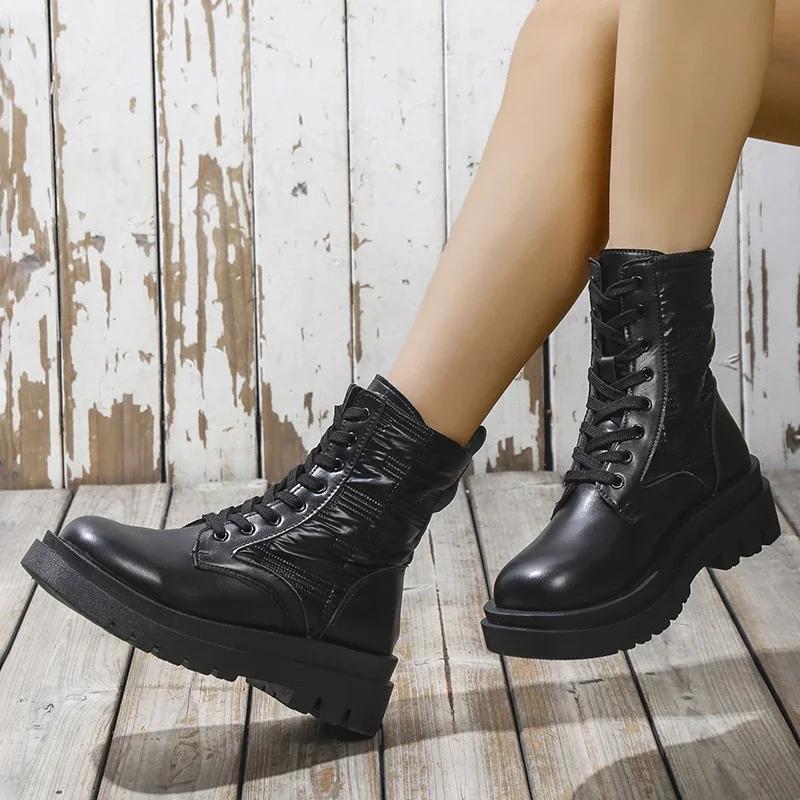 Prodej Módní Dámské Zimní Bojové Boty Nové Šněrovací Silná Podrážka Módní Kožešinové Platformové Boty Punk Gotické Kotníkové Boty