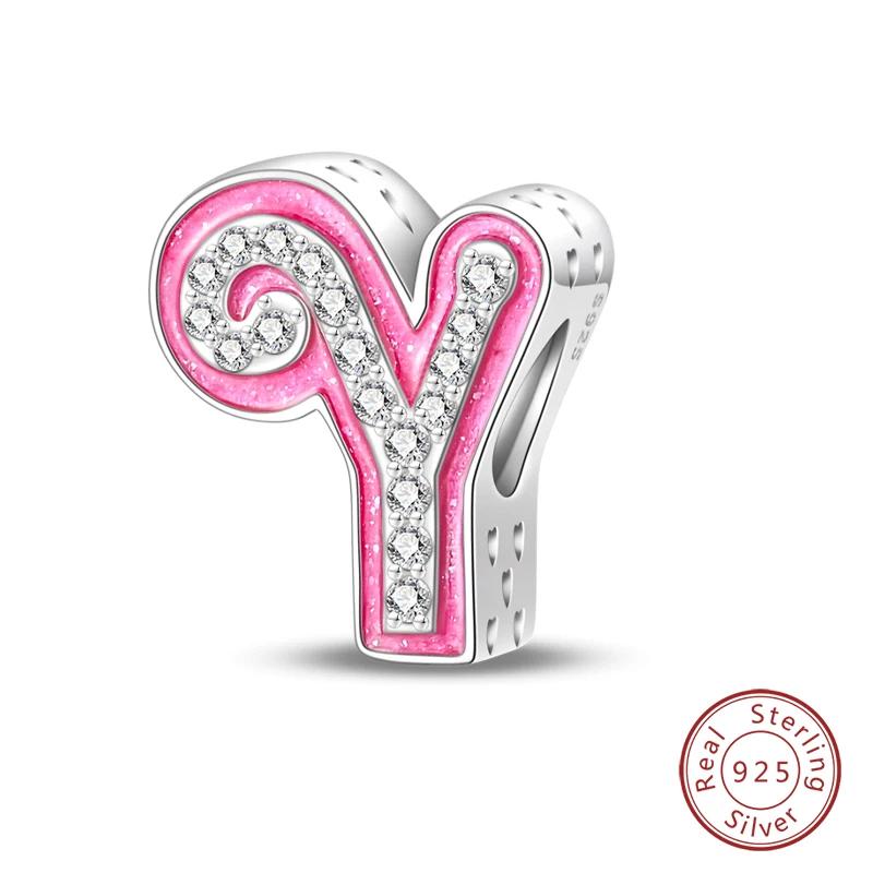 New Copper Teenage Girl Pink 26 Letters Charms Beads For 3Mm Original Bracelets Diy Jewelry Birthday Gifts