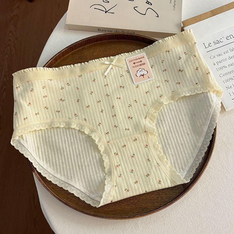 

Хлопковое женское нижнее белье с принтом, дышащее и милое нижнее белье со средней талией, кружевные трусы без краев XL