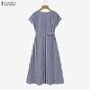 Casual Zanzea Short Vneck Women Sleeve Stripe Dress