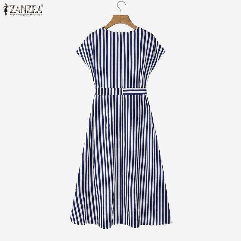 Casual Zanzea Short Vneck Women Sleeve Stripe Dress