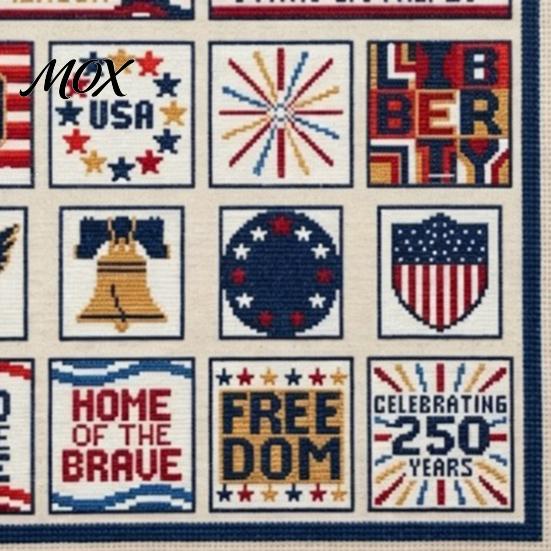 Segmented Embroidery Pattern 250th Anniversary Cross Stitch Kit, Independence Day Theme, Red White Blue Threads Patriotic Set, USA Patterns