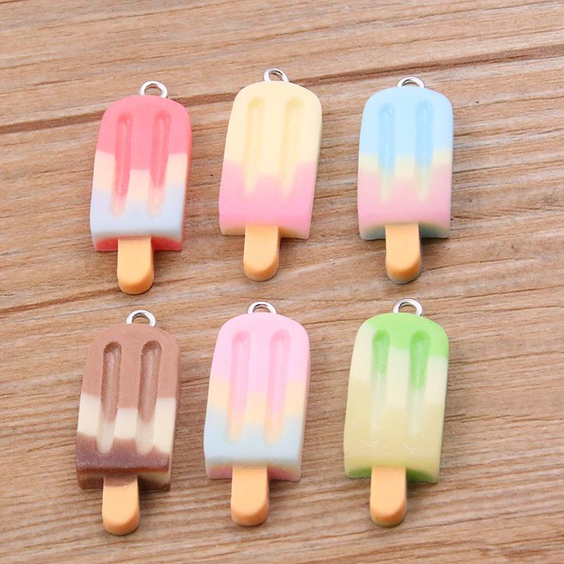 

10PCS 12X32MM Mix Gradient Color Small Ice Cream Charms Resin Simulated Food Pendant For Making Jewelry DIY Earings Decoration