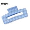 Long Hair Claw Back Head Claw, Hollow Square Large Clip, Plaid Print Accessory Anti-Slip Teeth for Daily Wear Medium