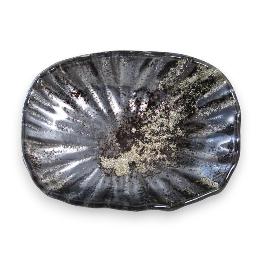 Small Oval Glass Serving Black and by Sairan J-kitchens Plate, Gold, 12cm,