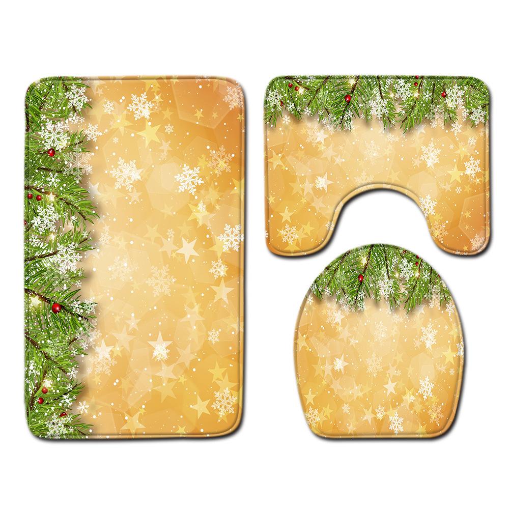 Christmas Bathroom Shower Curtain Four-Piece Floor Mat Toilet Non-Slip Door Mat Bedroom Living Room Absorbent Carpet