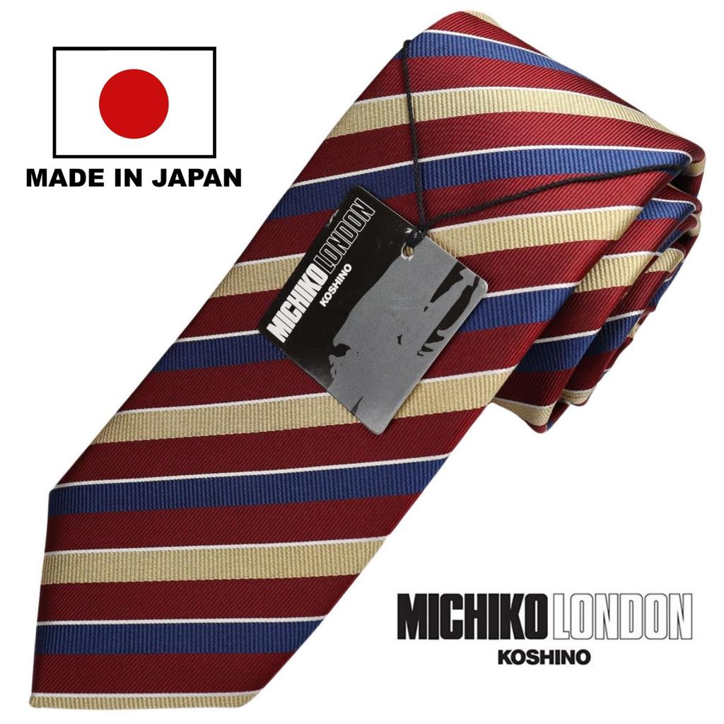 Michiko London Bonded Fabric with Lining for Made in KOSHINO Brand Striped Silk Wrinkle-Resistant Volume, Japan, Necktie, 100% Silk, Unisex, MKJ-031